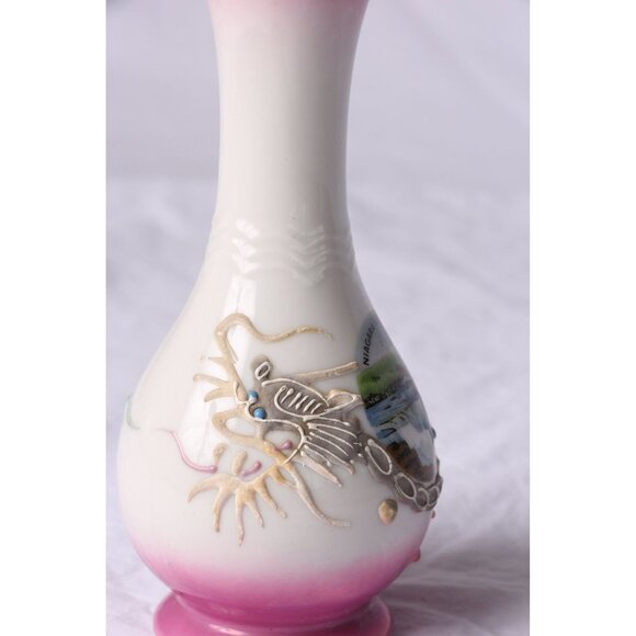 Vintage Niagara Falls, N. Y. Prospect Point Souvenir Vase Pink & Gray Dragonware - Picture 3 of 8